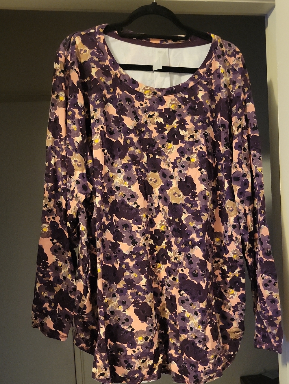 zuda Pink and Purple Floral Scoop-Neck Long Sleeve Top 4X New